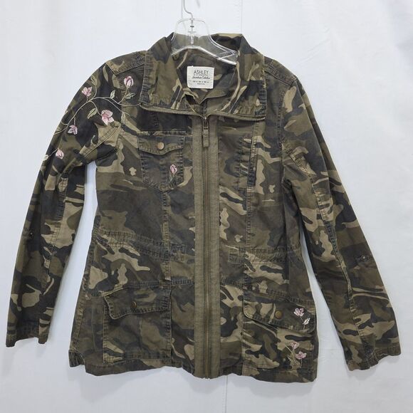 Womens Camo Jacket Utility Cargo Floral Embroidered Cotton Med Ashley by 26 Intl - Picture 14 of 14